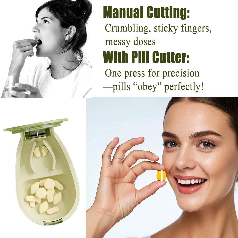 2 In 1 Quartering Pill Divider Drug Tablet Dustproof Crusher Divider Divider Organizer Medicine Divider for Small or Large Pills
