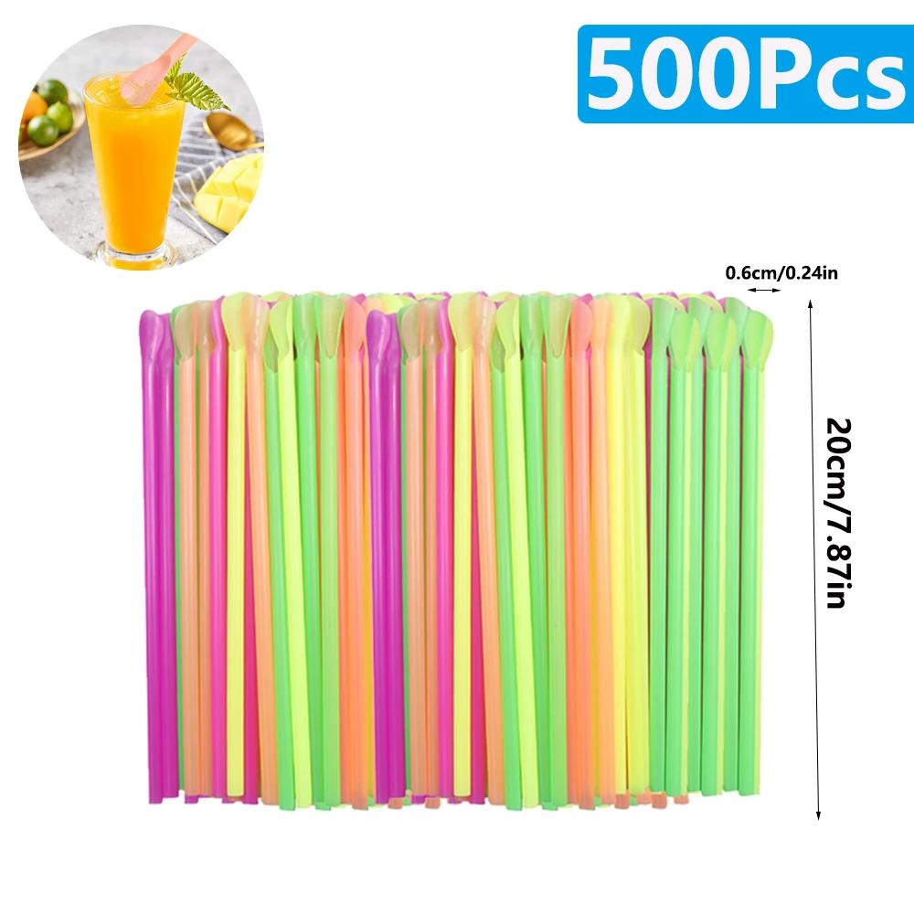 50-1000Pcs Beverage Spoon Straws Milkshake Smoothie Spoon Strawberry Drinking Straw For Party Bar Birthday Supplies Wholesale
