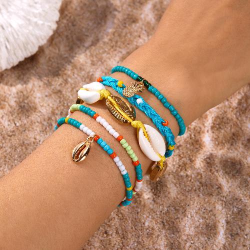 European American Fashion Bohemian Layered Beaded Bracelets Elastic Ethnic Bracelets for Women Female Bangle Bracelet