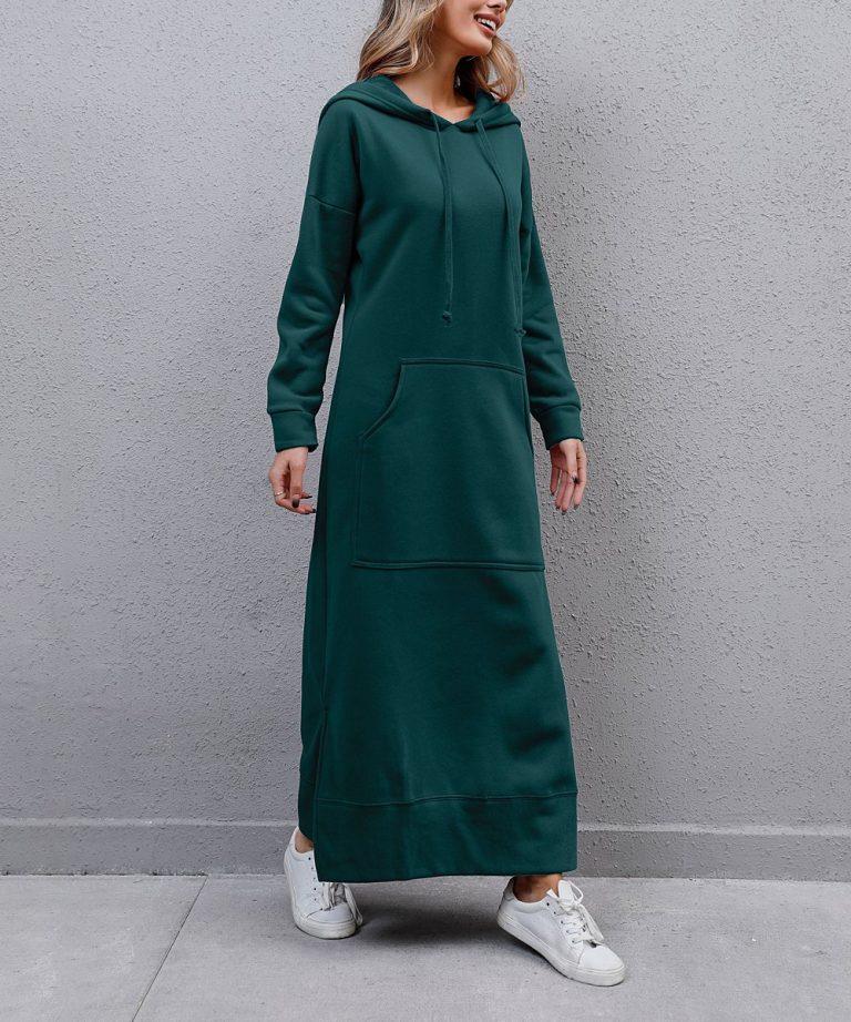 New Plus Size Knitted Hooded Fleece Dress with Pockets - Autumn/Winter Casual Fashion