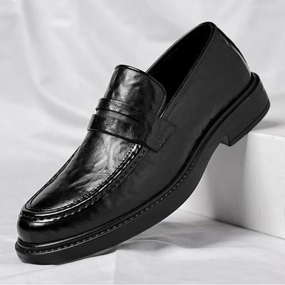 New Men's Inner Height Increasing Business Casual Leather Shoes Men's 6CM Slip-on Men's Shoes One-leg Low-top Men's Shoes 38-44