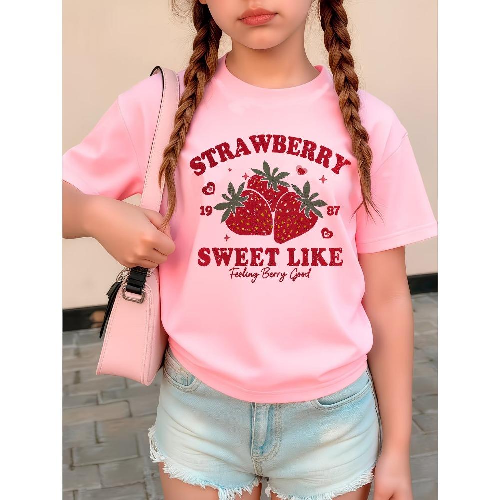

Y2k Girls Sweet Strawberry T Shirts Kids Children s T-shirt Kawaii Girls Summer Spring Casual Top Tee 110