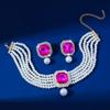 Pack Of 1 Set Elegant Multilayer Faux Pearls And Geometric Crystal Necklace and Earrings Set For Women Lady