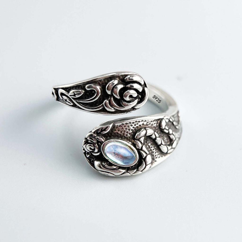 Xiaomi 925 Sterling Silver Rings for Women Couple Minimalist Handmade Retro Moonstone Ring Fine Jewelry Gift Prevent Allergy