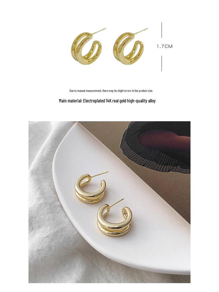 Korean Trend Double Layer Circle Stud Earrings - 2021 Fashion Metal Design
