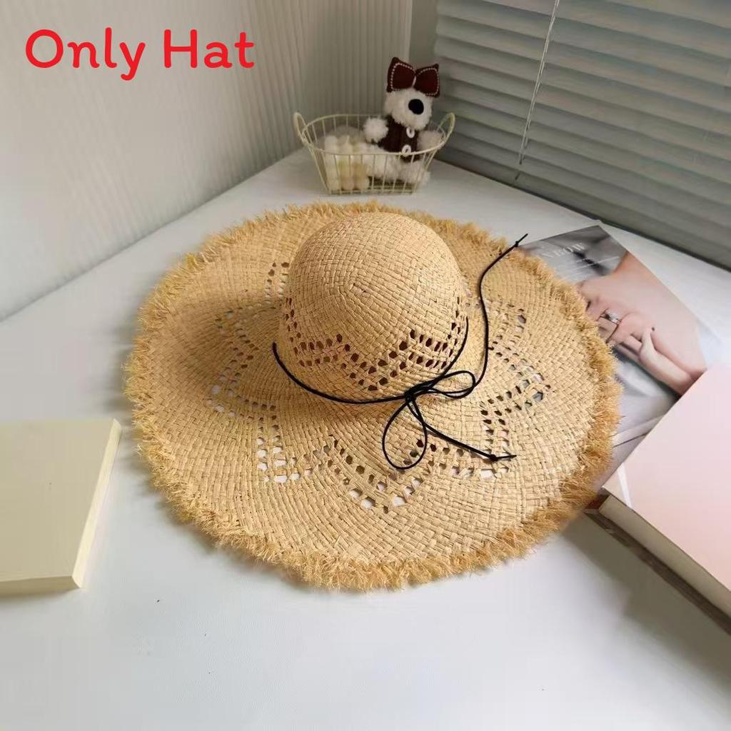Cappello estivo in paglia di rafia a tesa larga con motivo geometrico per la spiaggia e le vacanze