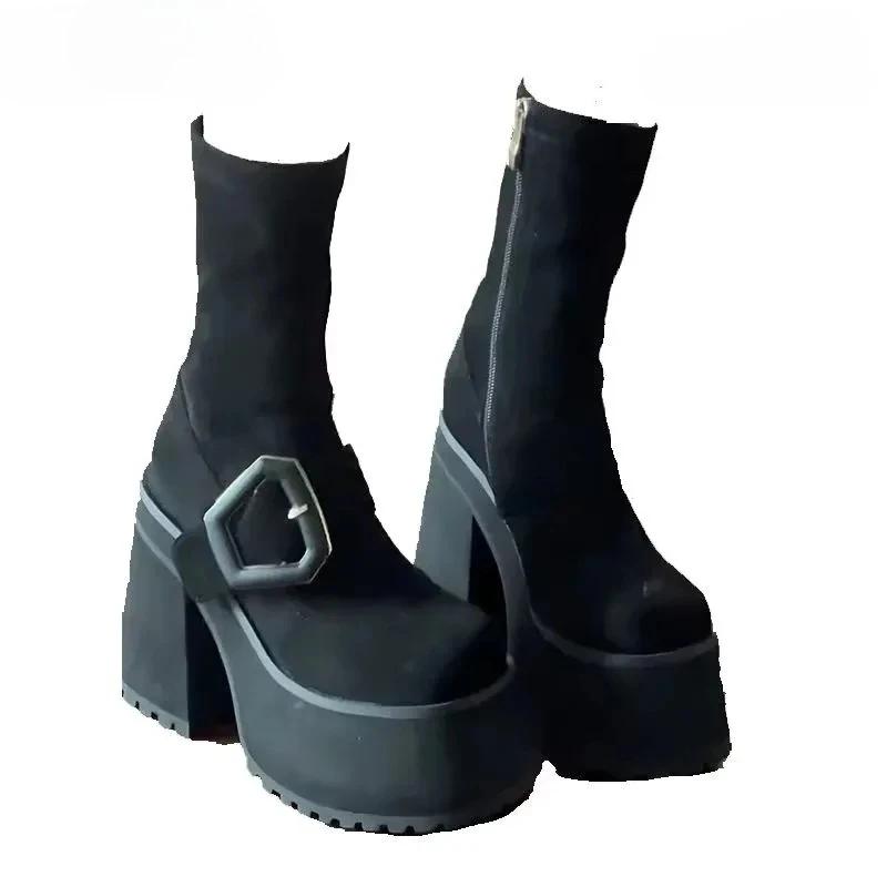 Metal Locking Fashion Ankle Boots Woman 2025 New Spring Ultra-high Heel All-match Platform Booster Sleeve Knight Boots