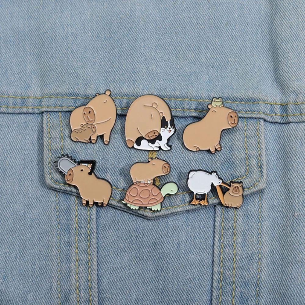 Cat Cartoon Enamel Pins Cute Animals Pins Jewelry Capybara Brooch  Student