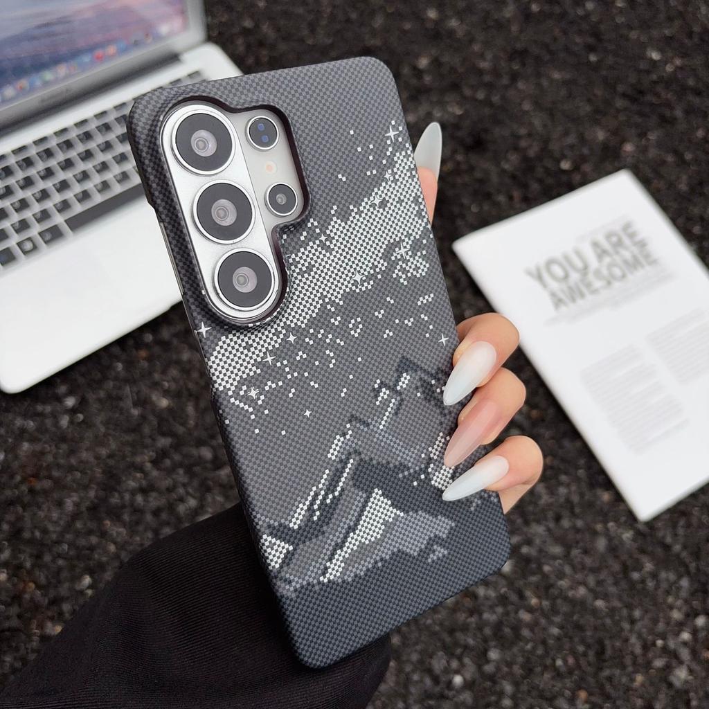 Ultra-thin for Samsung S26ultra Kevlar Pattern Mobile Phone Case, Half Pack of Magnetic Suction S25plus Creative Snow Mountain Case