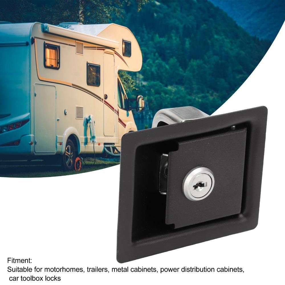 2 Pcs Replacement Lock Carbon Steel RV Handle Latch Black With Keys Toolbox Cabinet Lock Zinc Alloy Trailer Lock Panel Door
