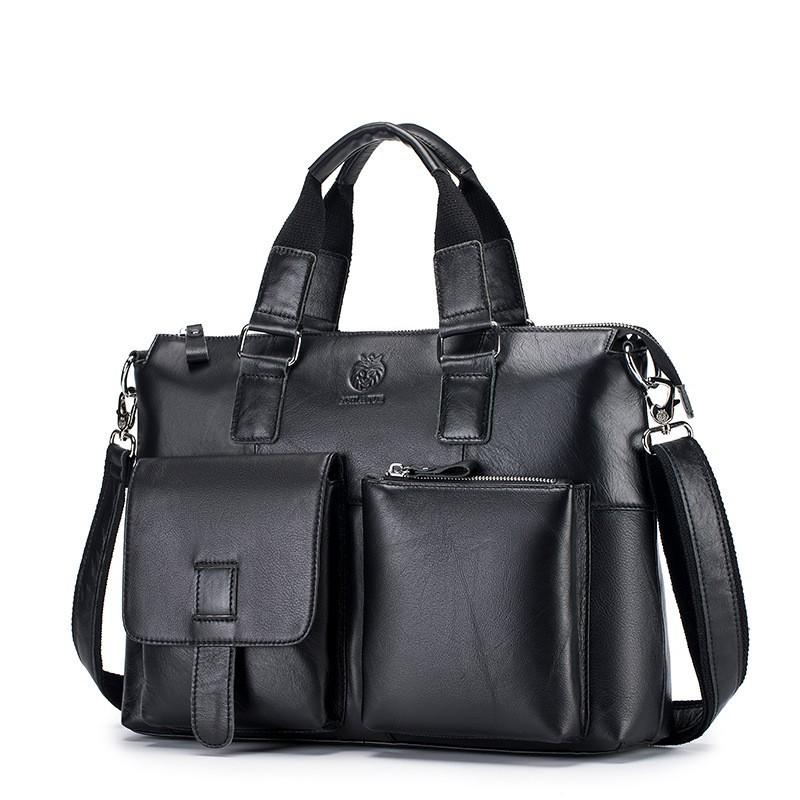 Head Layer Cowhide Men s Briefcase Leather Bag Retro Casual Shoulder Laptop 40x13x30 чёрный