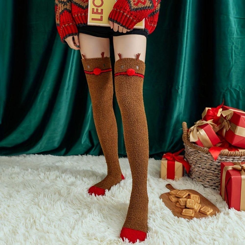Santa Claus Christmas Stockings Elk Long Tube Socks Fashion Design Cartoon Hosiery  Women