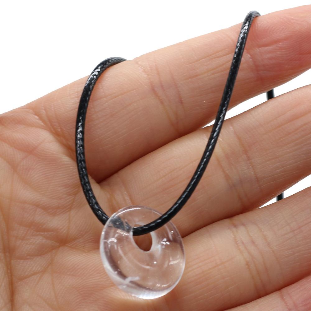 1 st, Halsband av natursten, Mode Handgjort Runt Hänge med Läderrem Kedjehalsband för Kvinnor Män Vardagsbruk Smycken Gåvor 18mm