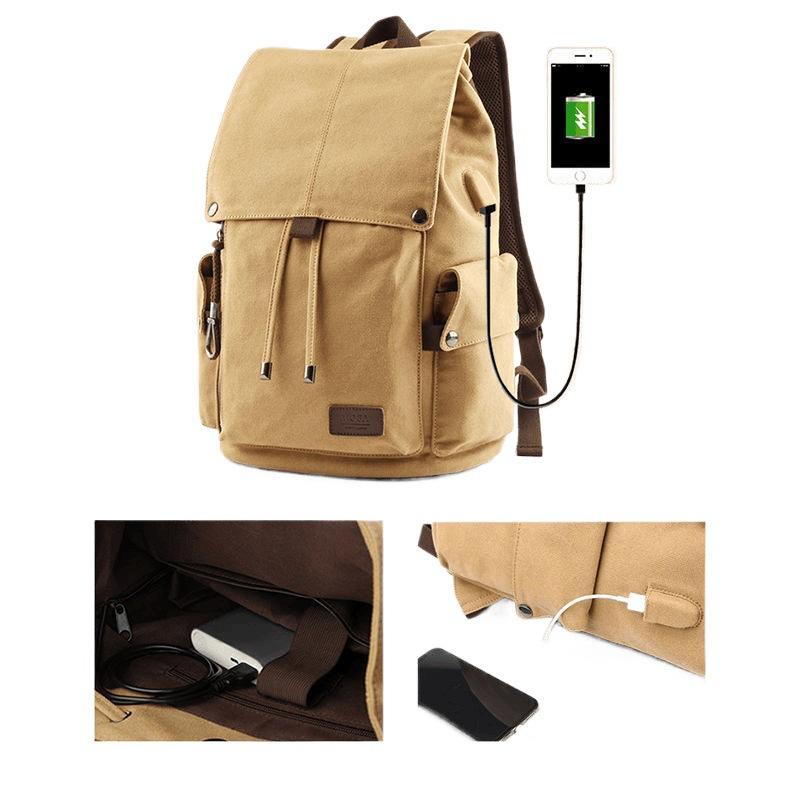 Men's Backpack Casual Simple Backpack Canvas Bag Junior High School College Student School Bag Large Capacity Travel Computer Bag