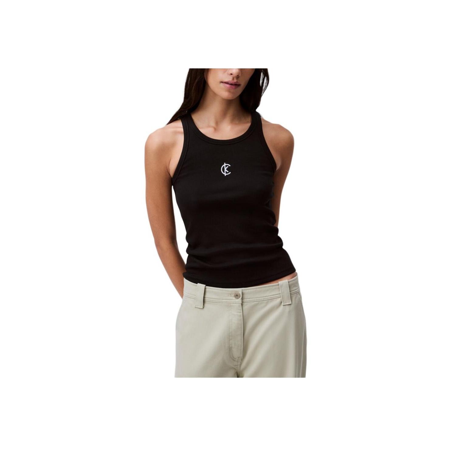

Calvin Klein Minimalist Comfortable Versatile Ribbed Logo Tank Top Women tops Black 47B829G-UB1 S