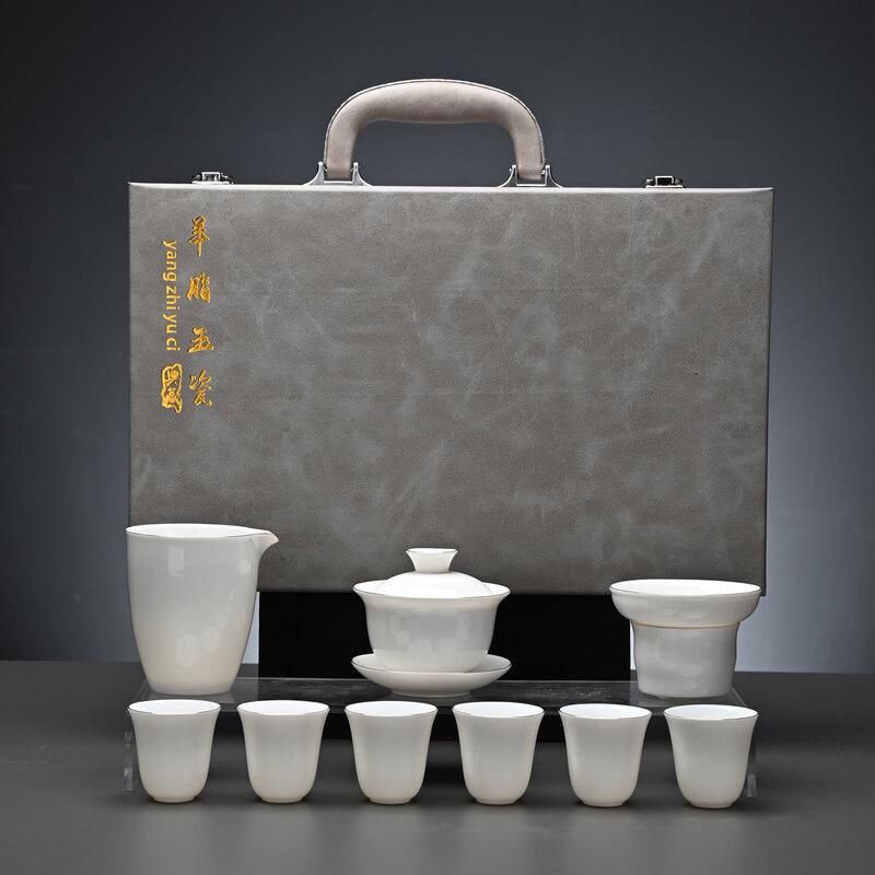 Ruhan Gold-Rimmed Ceramic Tea Set with Scent Cups