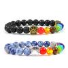 Seven-Color Chakra Bracelet: Natural Volcanic Stone, Obsidian, Tiger Eye, Dog Paw Charm for Men & Women