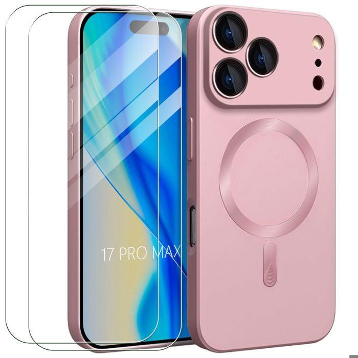Protective Case - E.F.Connection - for iPhone 17 Pro Max - Pink Magnetic Ring - 2 Tempered Glasses