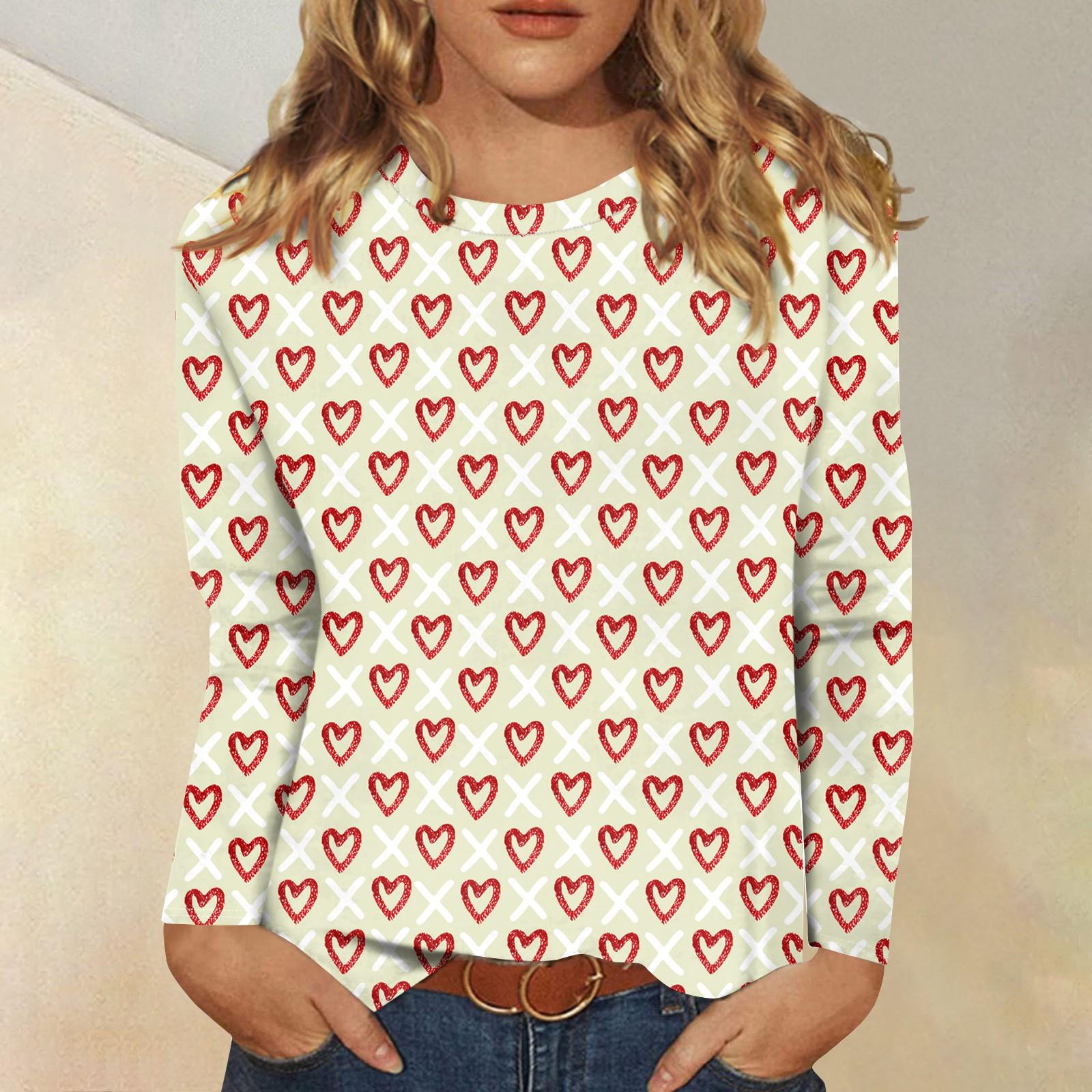 

Рубашки с длинным рукавом для женщин Милые принты Футболки Блузки Повседневные Большие размеры Базовые топы Пуловеры День святого Валентина XXXXXL жёлтый