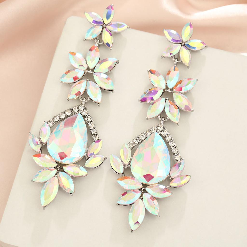 Modern Geometric Alloy Drop Earrings With Sparkling Crystals For Women Fashion Jewelry
