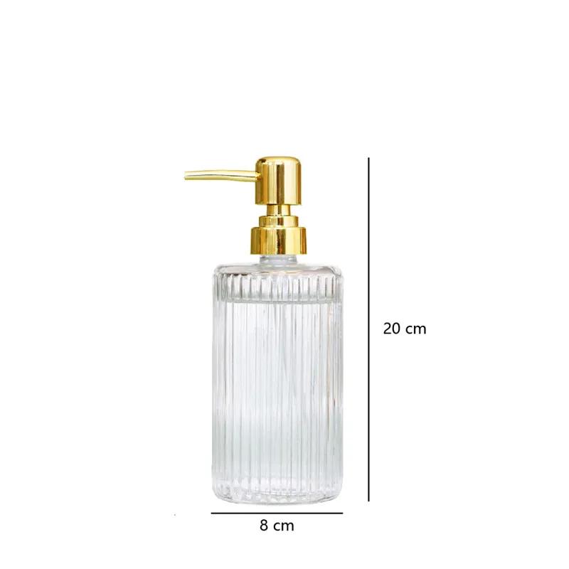 400ml Glass Lotion Bottle Hand Sanitizer Bottle Stripe Pump Head Push Gold Bathroom Body Soap and Soap Liquid Bathroom Storage