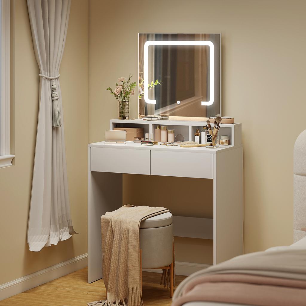 Storage Dressing Table With Led Light Mirror White