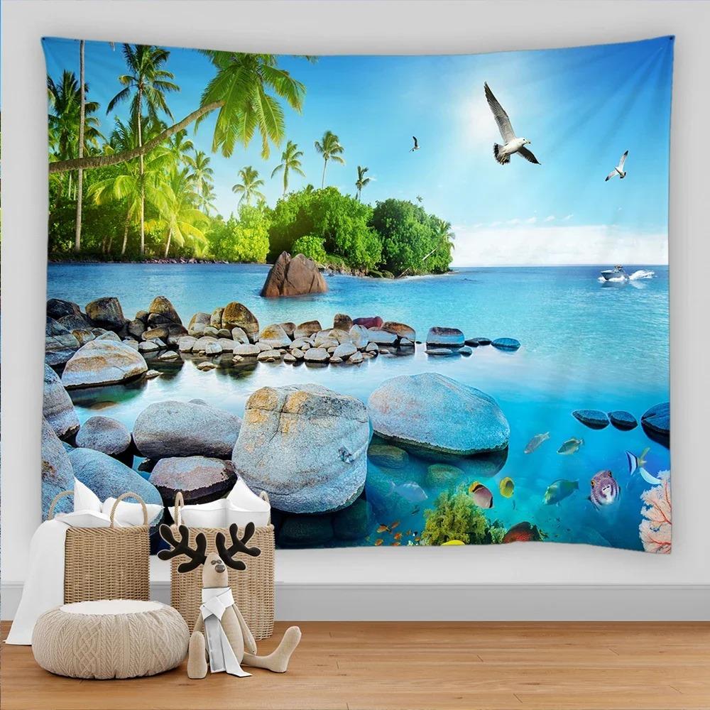 Marine Animal Home Decorative Fabric 3D Digital Printing Tapestry Psychedelic Undersea World Sea Fish Dolphin