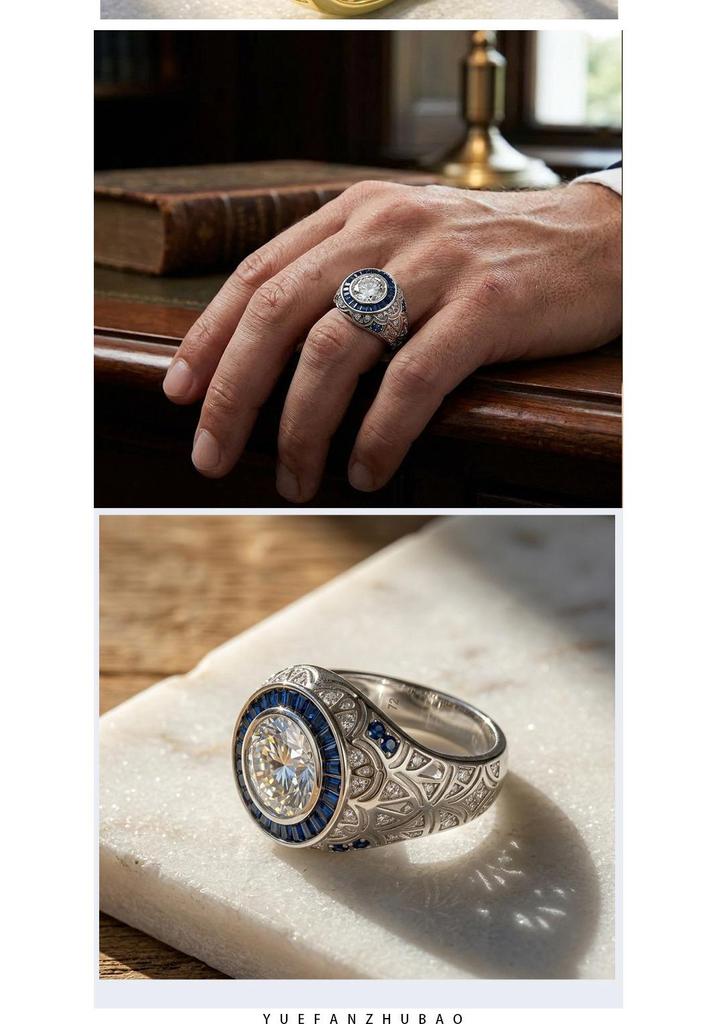 Men's Retro Hip Hop Moissanite Ring - S925 Sterling Silver, 3 Carat Trendy Fashion Jewelry