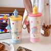 Cartoon High-value Straw Thermos Cup for Girls, Convenient Handle with Small Pendant 316 Stainless Steel Cute Accompanying Cup