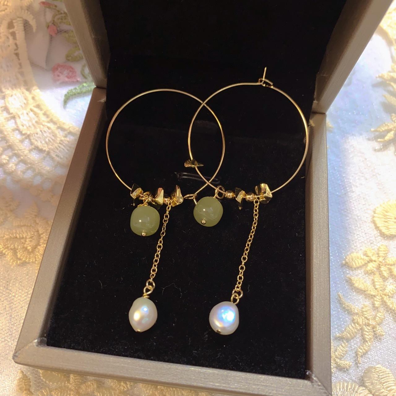 Lanyun Design Natural Hetian Jade Pearl Earrings Earrings Light Luxury Niche Design Antique Earrings Earrings One size