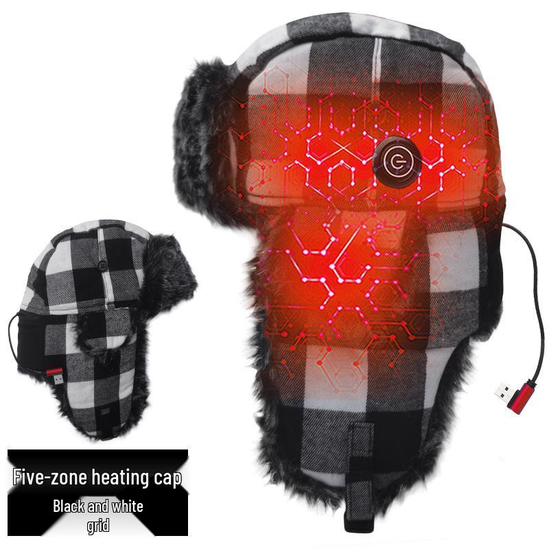 USB Rechargeable Thick Fleece Lei Feng Cycling Hat with Ear Protection - Warm Plush Cotton Christmas Hunting Hat