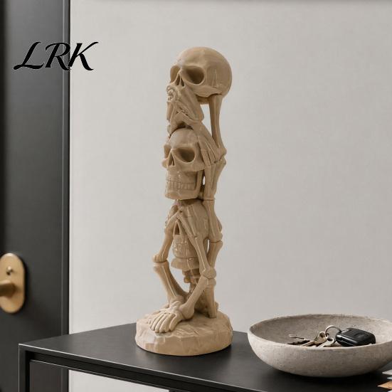 Vintage Skull Figure 3D Printed Stacking Figurine, Gothic No Speak Hear See Sculpture Statue, Halloween Party Horror Decoration for Home Office
