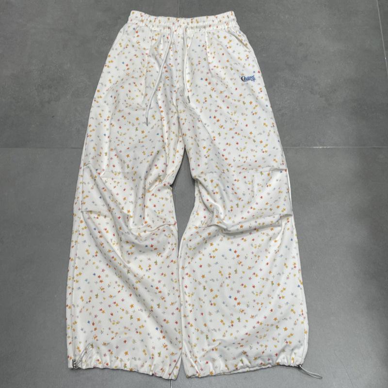 

2026 Spring Sweet Girl Star Print Casual Wide-Leg Pants Large білий