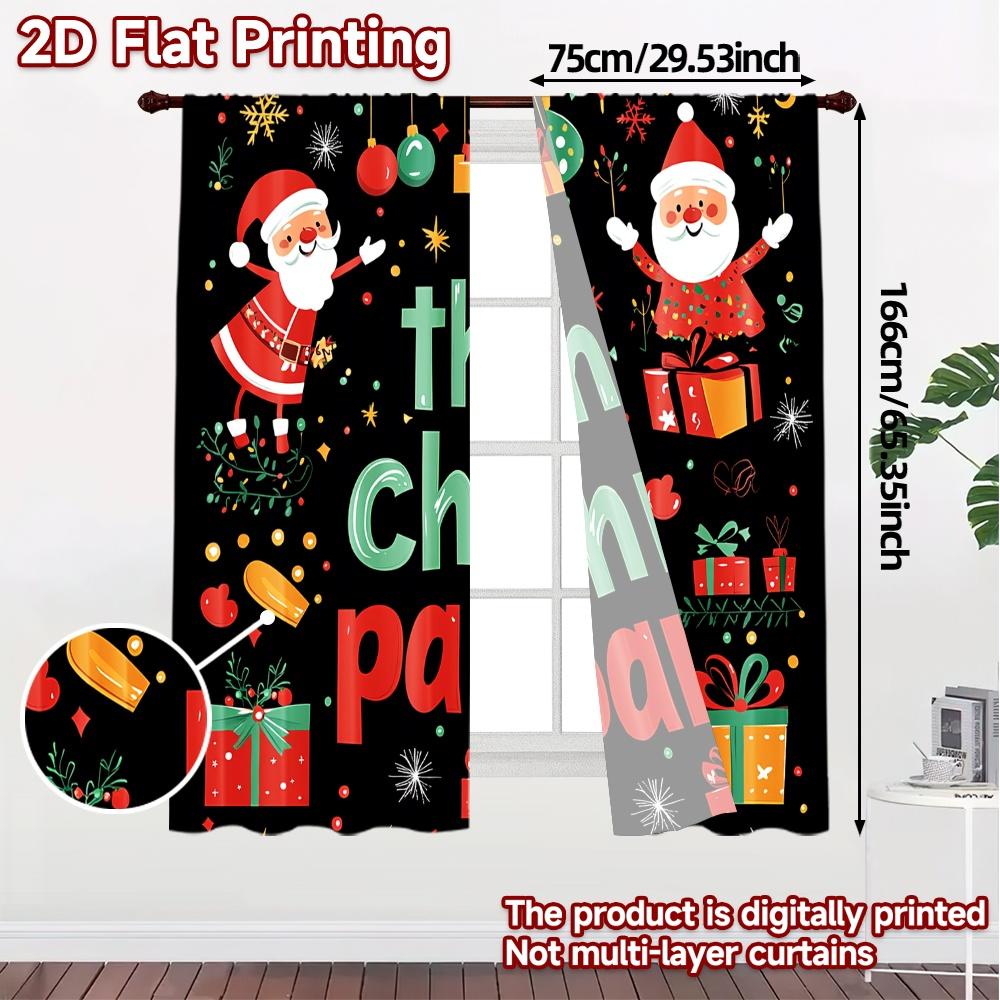 2pcs,Curtains Christmas Party Fun Santas (2) Popular Curtains&Window Treatment Machine Washable Fabric Curtains Gifts Use for
