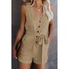 Women V Neck Sleeveless Button Jumpsuit Romper Elegant Tunic