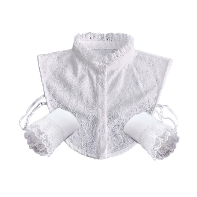 

Vintage Ruffled Floral Lace Detachable Fake Collar Shirts and Cuffs False Sleeves Set Women Vintage Clothes Accessories