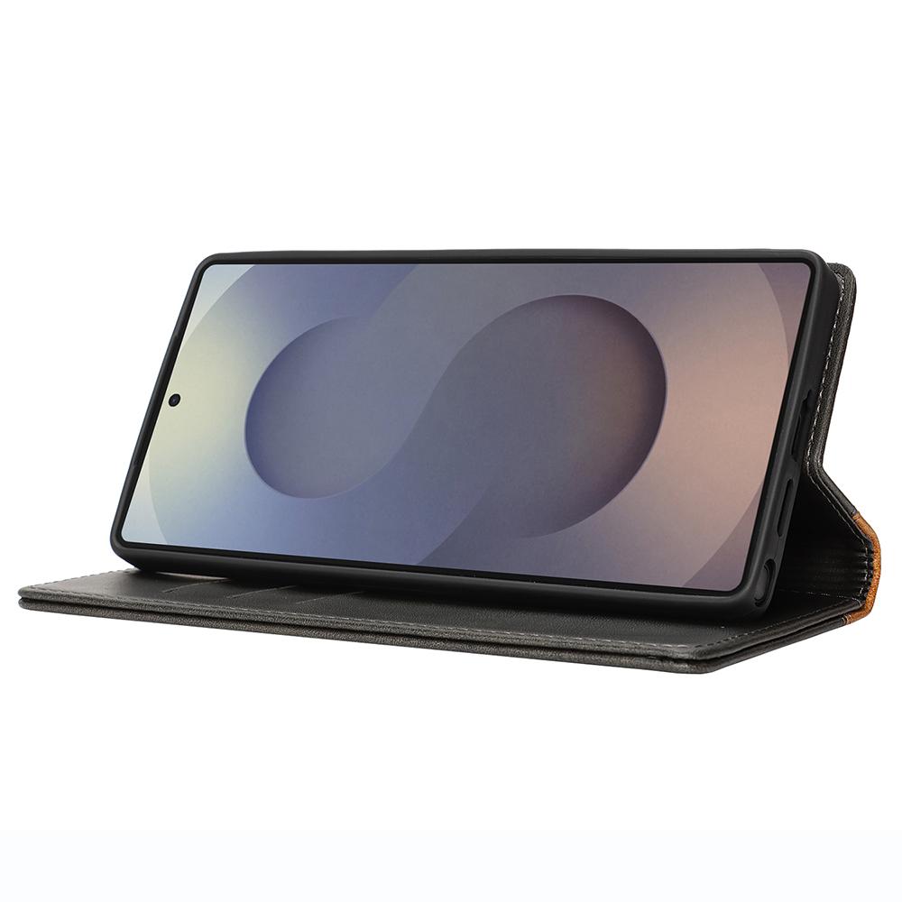 For Samsung Galaxy S25 Ultra Case Calf Texture 3 Card Slots Color Splicing Leather Phone Cover