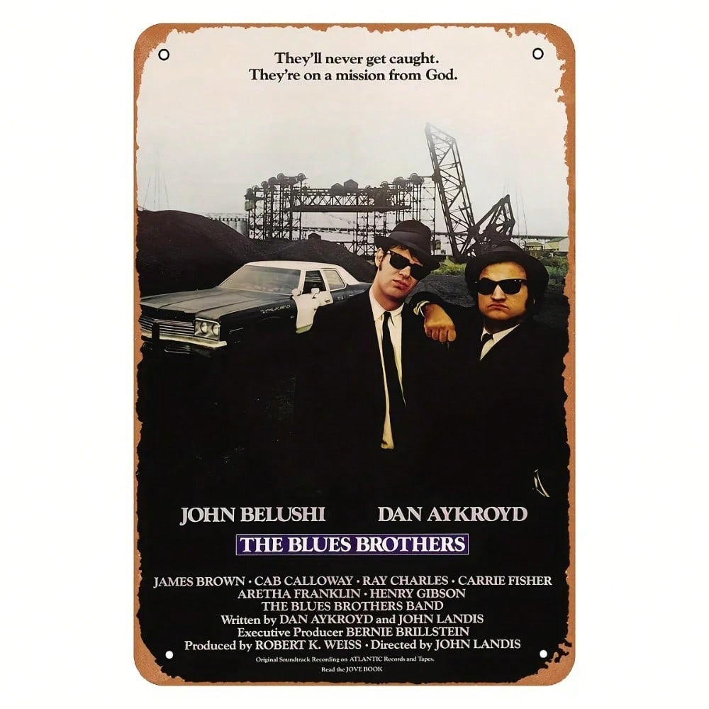Vintage Blues Brothers Metallblechschild Retro Filmplakat Wandkunst für Heimbar Garage Man Cave Dekoration Geschenk 8x12 Zoll bunt