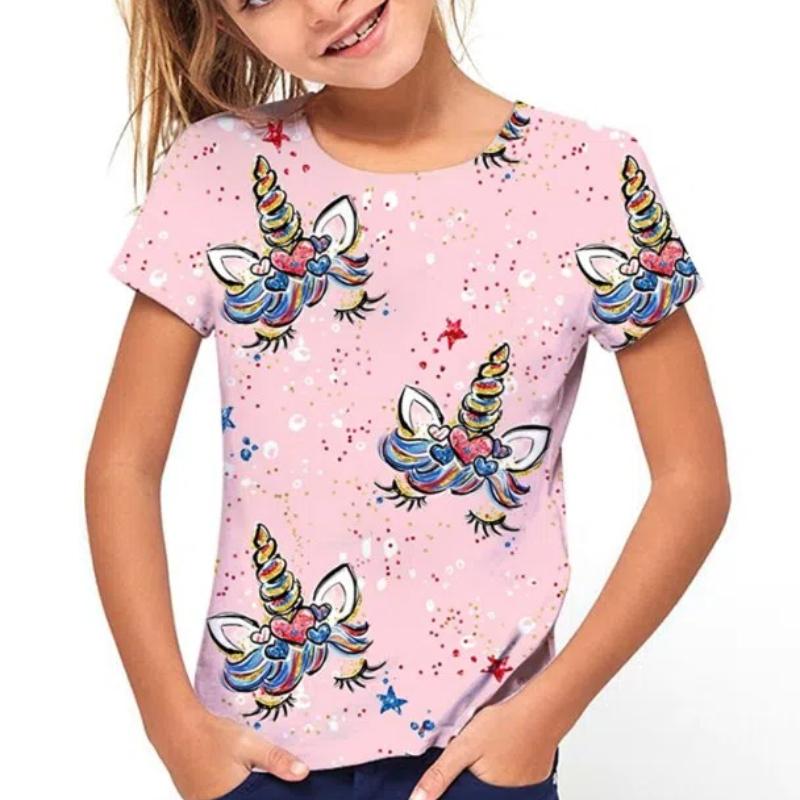 

Лето 2024, легкая и дышащая футболка с 3D графическим принтом для девочек, милые детские футболки с 3D мультяшным принтом, топы, 2024 г. 160CM