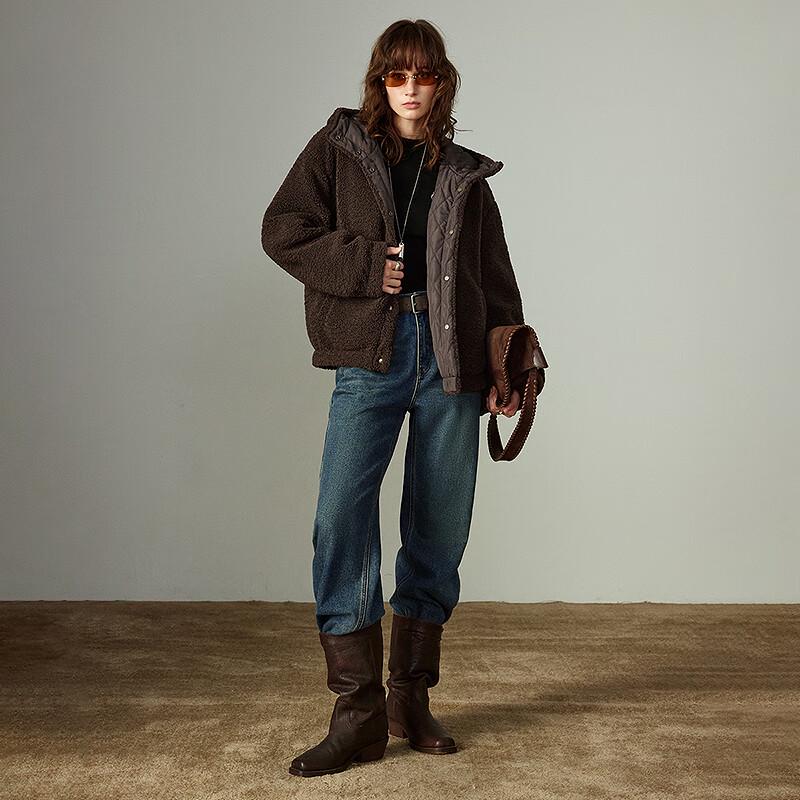 Chuyu Women's Maillard Wheat Fleece Hooded Padded Jacket