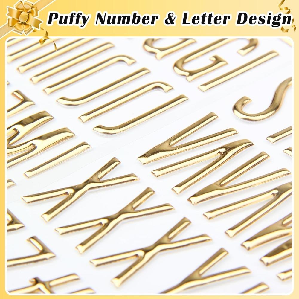 3 Sheets 3D Gold Puffy Letter Number Stickers 1 Inch Golden Foam Alphabet Letter Stickers for DIY Gift Scrapbooking Cup Decor