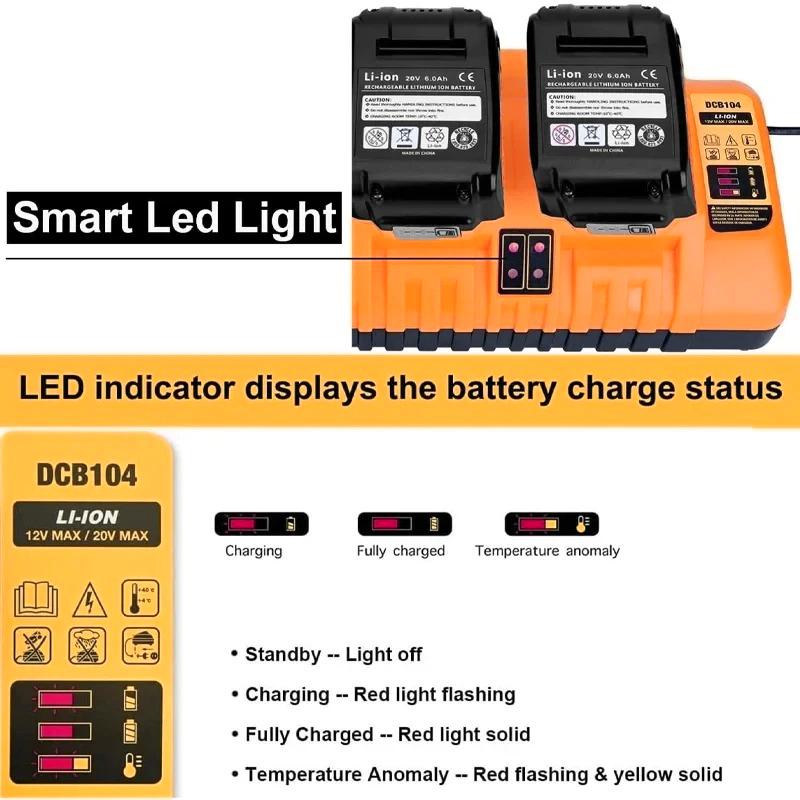 DCB104 Li-ion Battery Charger 4-Port 2A Current For Dewaltt 10.8V 12V 14.4V 18V 20V 60V DCB127 DCB105 DCB118 DCB112 DCB119 DCB10