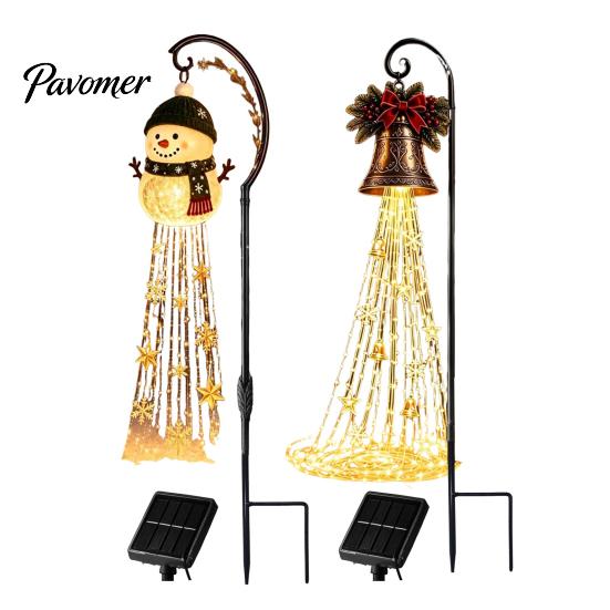 Solar Powered Garden Lights Christmas Light, Outdoor Metal Stake Automatic Charging Patio Star Snowflake Waterfall String Lamp, Holiday Yard