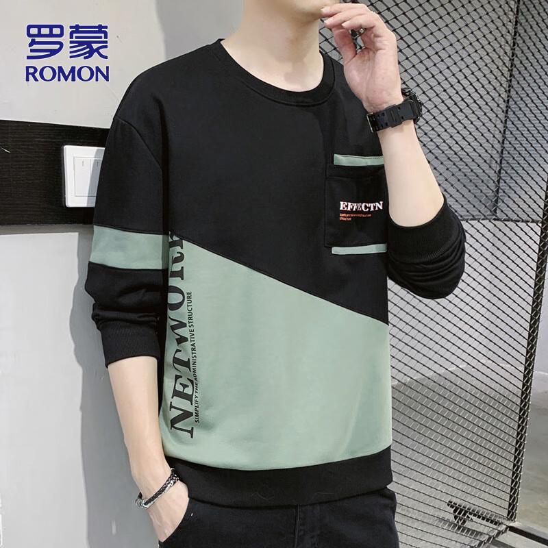 ROMON Men s Loose Fit Letter Print Long Sleeve Hoodie Tee