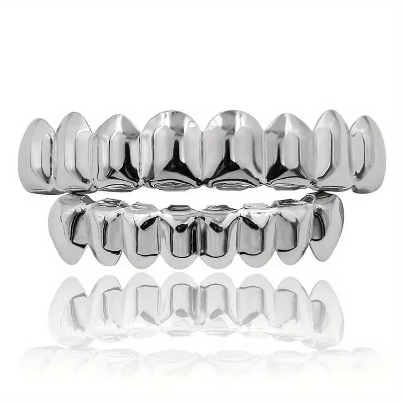 Hip Hop 6/6 Tanden Grills Hip Hop 14K Goud Verguld Tandkapjes Decor Beugels Punk Cosplay Feest Beugels Voor Mode Vrouwen Mannen Sieraden gray