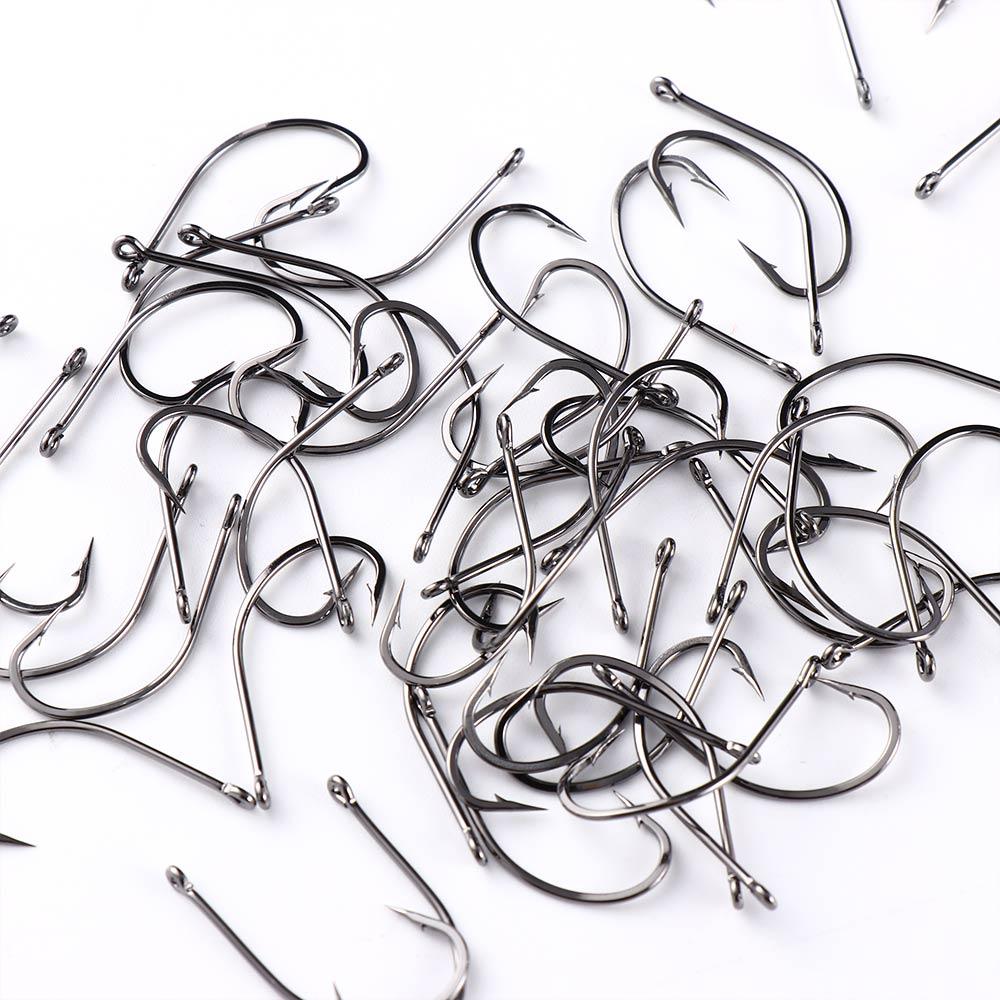 Black Nickle Big Long Shank Off-set Fishing Hook Barbed Fishing Hooks Flattened Sharped Fishhooks