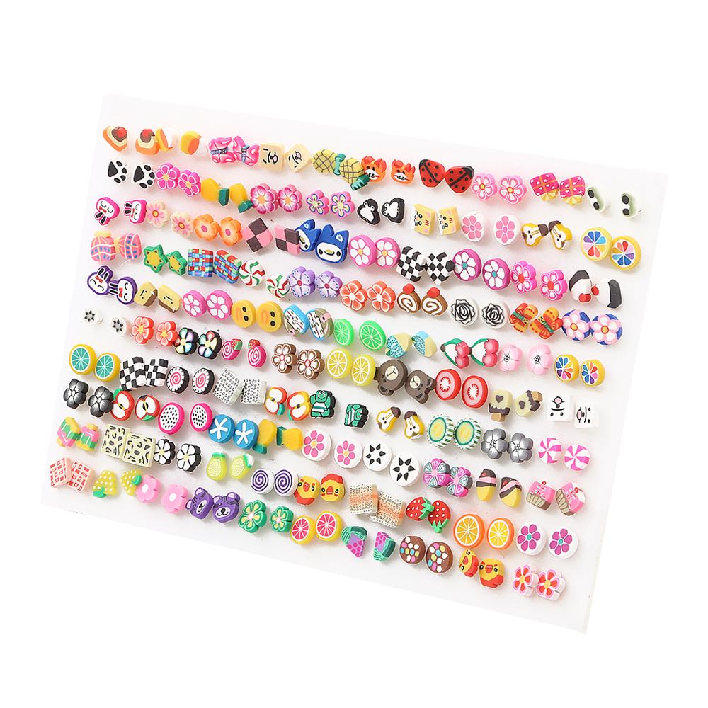100Pairs Acrylic Crystal Heart Star Moon Small Stud Earrings Set For Women Girl Animal Flower Plastic Earring Trend Jewelry