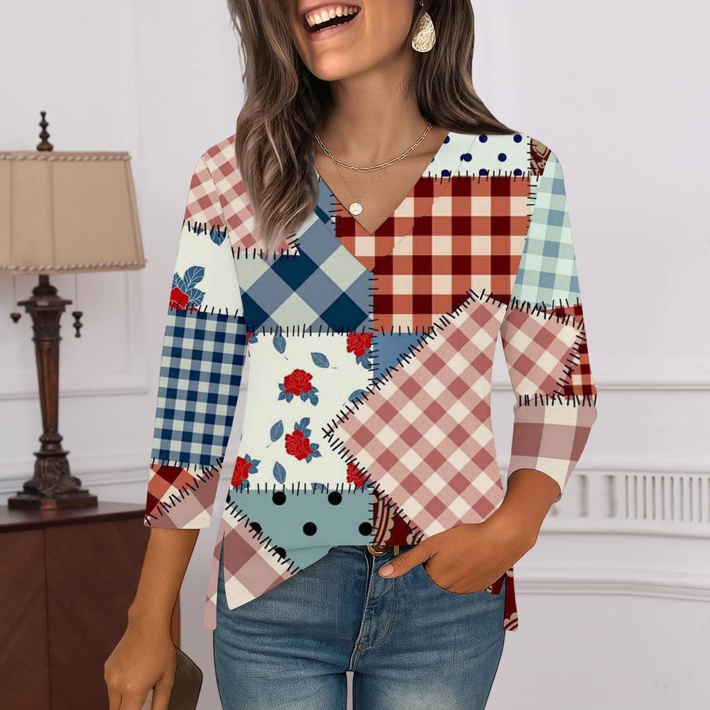 3/4-Ärmel-Shirts für Damen Print Grafik-T-Shirts Blusen Lässig Übergröße Basic Oberteile Pullover