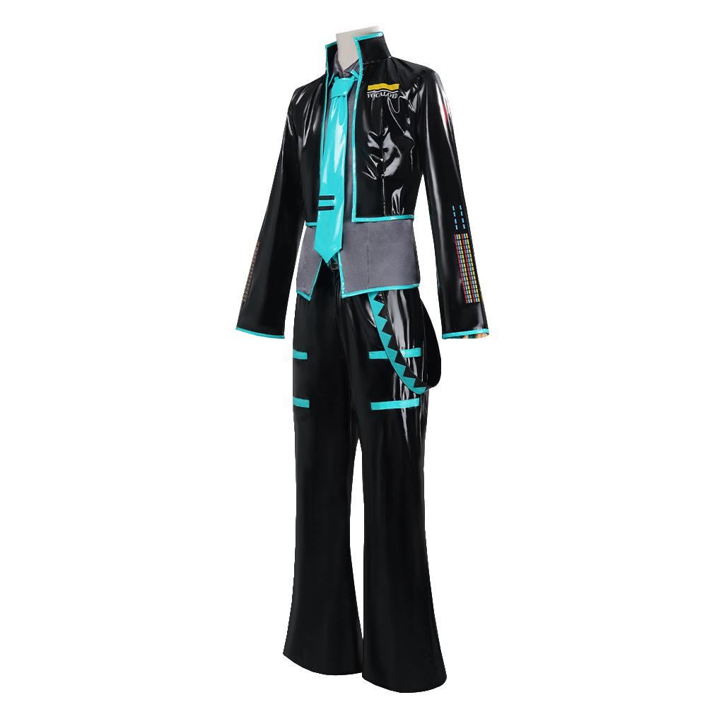 Anime Mikuo men version Cosplay Costume Green Color Any Size Custom Made Full Set Perfect Custom black jackets with green wigs