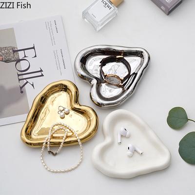 Schattige Hartvormige Opbergbak Creatieve Keramische Sieraden Opbergbak Snack Dessertbakje Scandinavische Huisdecoratie Opbergtool